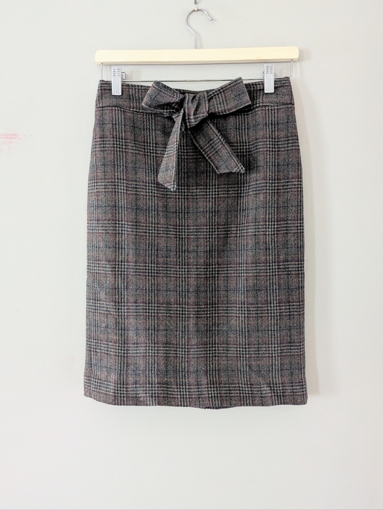 J. Crew Dresses & Skirts - J. Crew Brown Plaid 100% Wool Pencil Skirt Bow Front 55689 NWT Size 2 Preppy